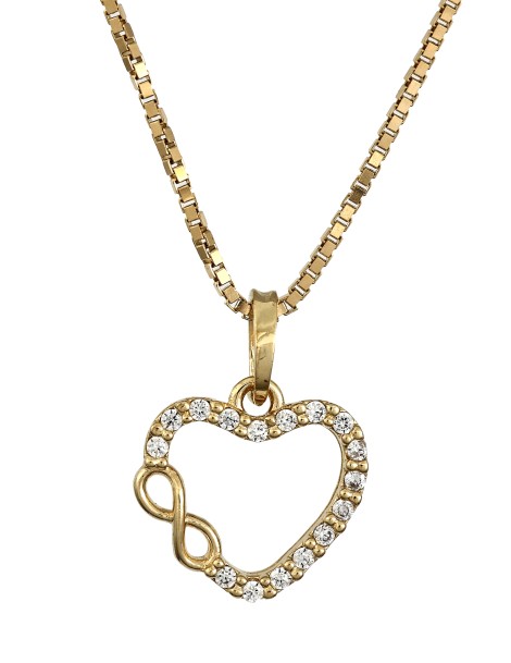 Pendente Cuore e infinito in oro giallo con zirconi