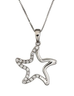 Pendente stella marina in oro bianco e zirconi