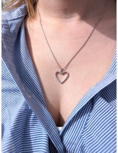 Pendente cuore in oro bianco e zirconi su due lati