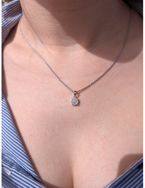 Pendente in oro bianco con zirconi e pietra preziosa