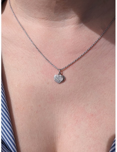 Pendente cuore in oro bianco con zirconi