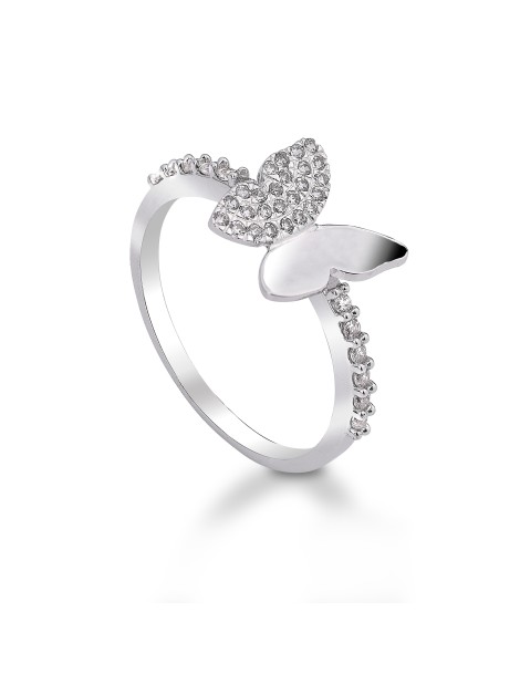 Anello in oro bianco farfalla con zirconi