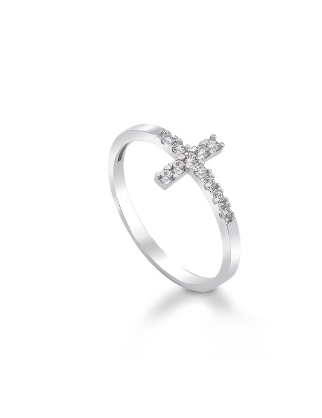 Anello croce in oro bianco con zirconi