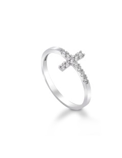 Anello croce in oro bianco con zirconi