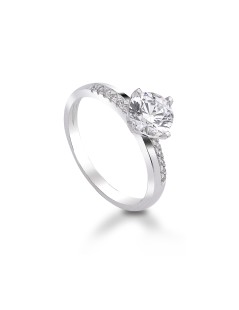 Anello solitario in oro bianco con zirconi