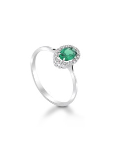 Anello in oro bianco con zirconi e pietra preziosa