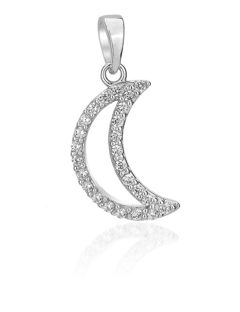 Prendente in oro bianco luna con zirconi