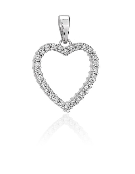 Pendente cuore in oro bianco zirconi due lati