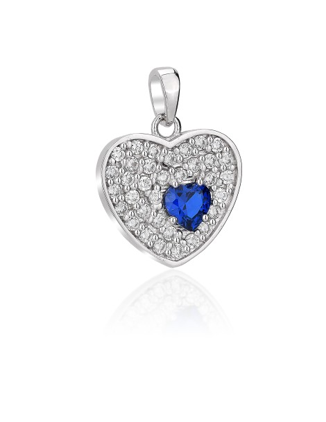 Cuore in oro bianco con zirconi e pietra preziosa