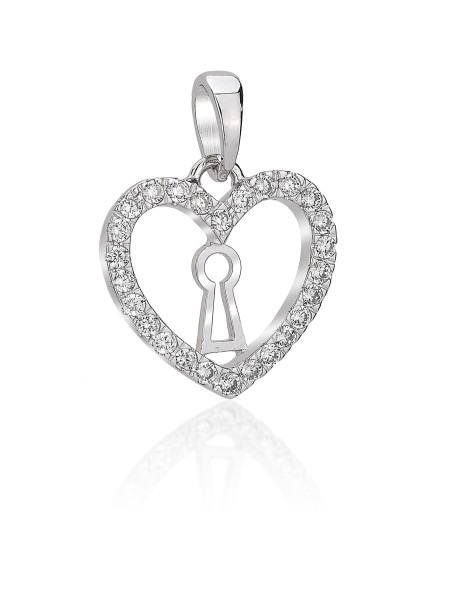 Pendente cuore in oro bianco lucchetto