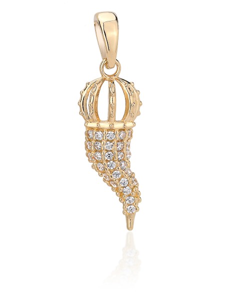 Pendente corno in oro giallo 18kt con zirconi