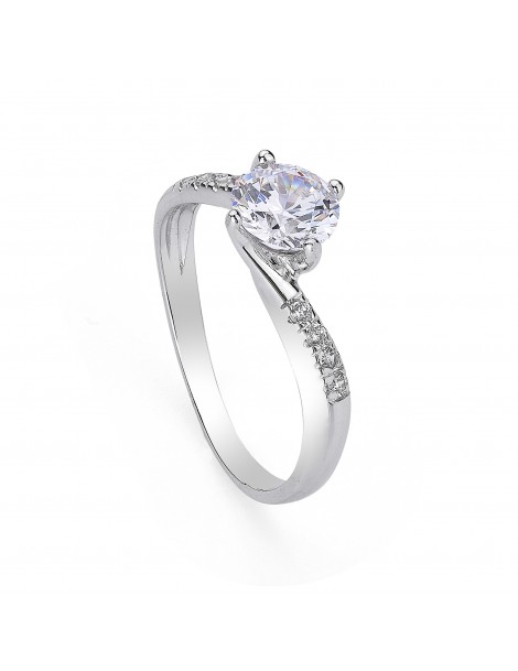 Anello Solitario in oro bianco con zirconi