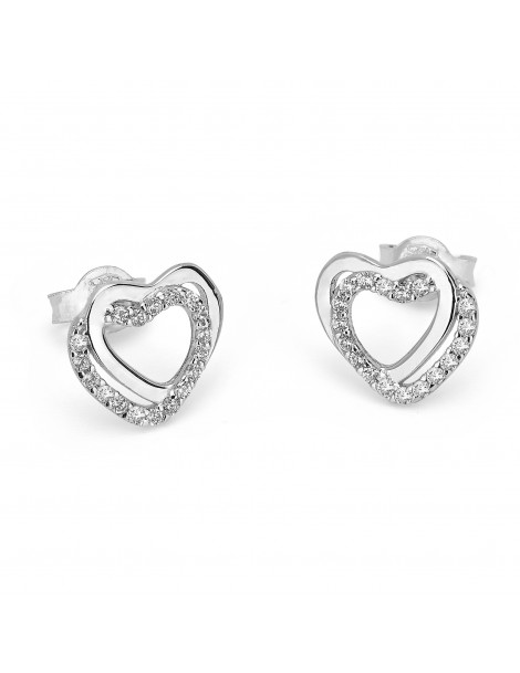 Orecchini a cuore in oro bianco con zirconi