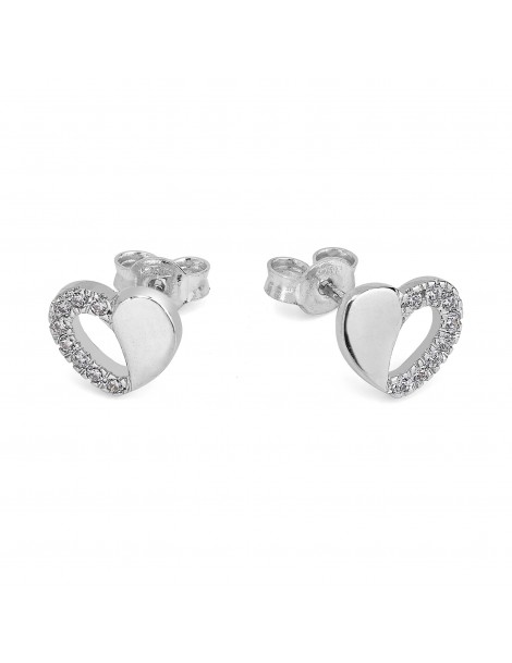 Orecchini cuore in oro bianco con zirconi