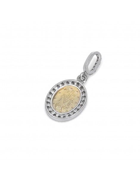 Pendente miracolosa media oro bianco/giallo con zirconi