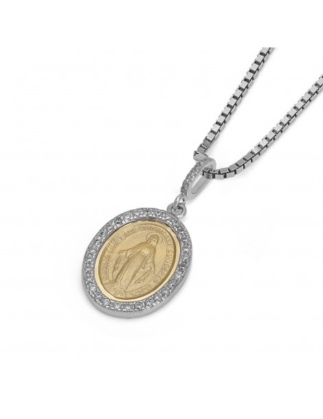 Pendente miracolosa grande oro bianco/giallo con zirconi