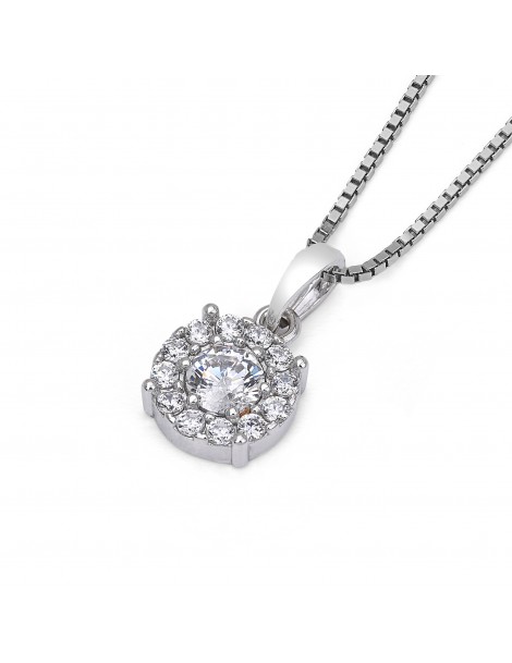 Pendente in oro bianco con zirconi e pietra preziosa