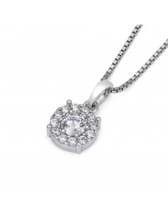 Pendente in oro bianco con zirconi e pietra preziosa