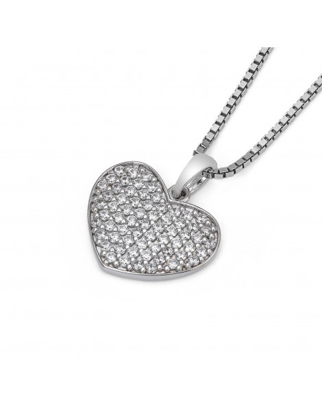 Pendente cuore in oro bianco con zirconi