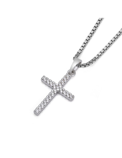 Croce piccola in oro bianco con zirconi
